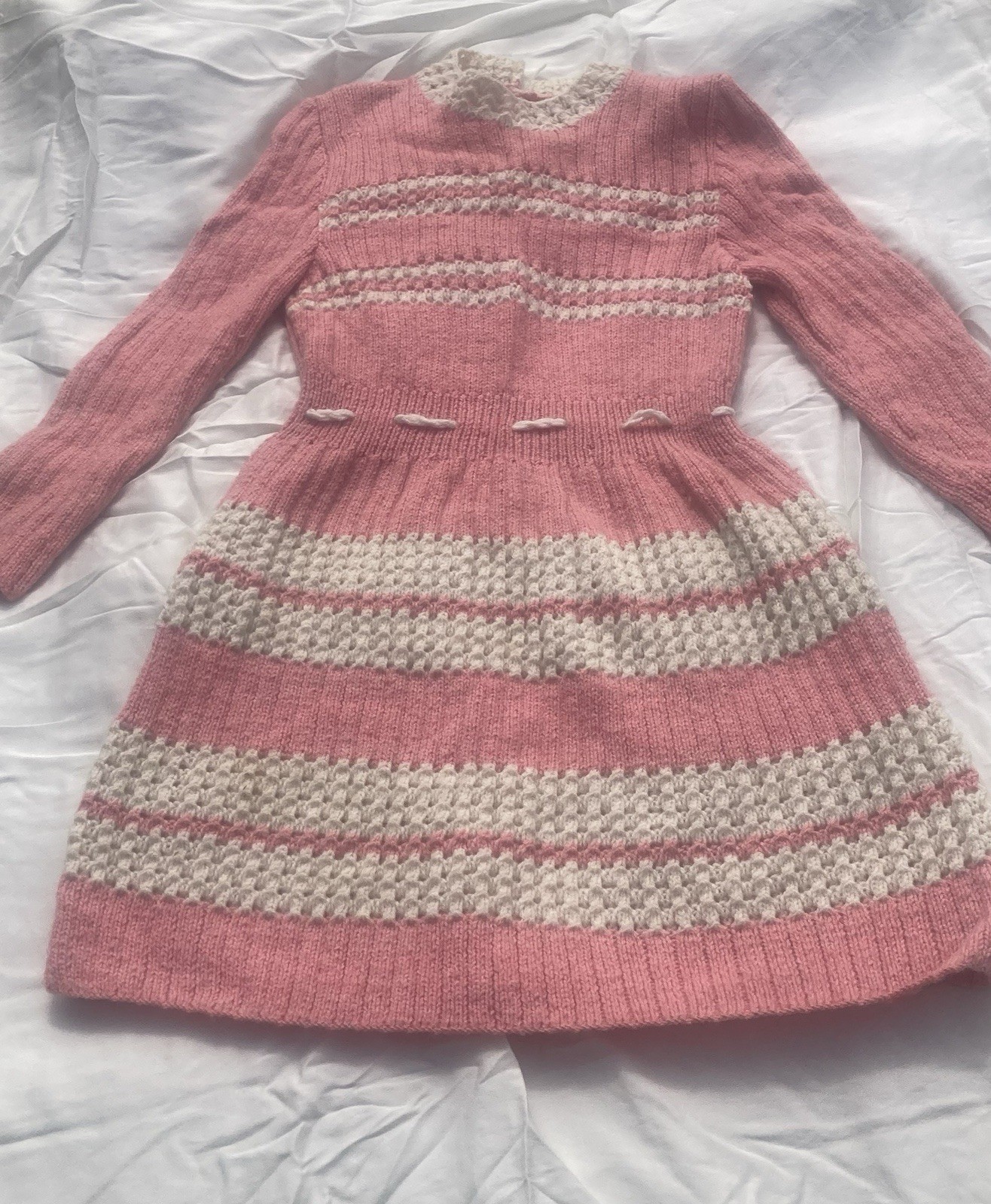 Vintage 80s Sweater Dress Juniors SM/M Pink White Spring Easter Church Party