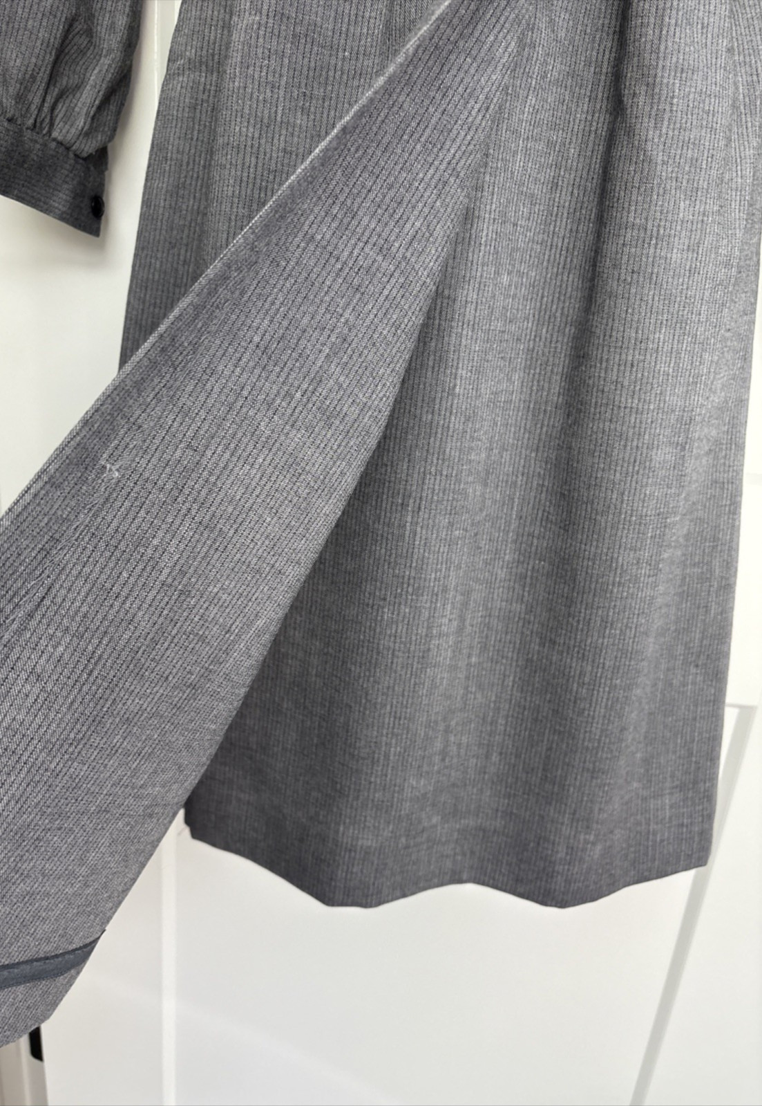 Vintage Grey Pinstripe Dress I Magnin Sz Classic White Collar Red Pocket Scarf