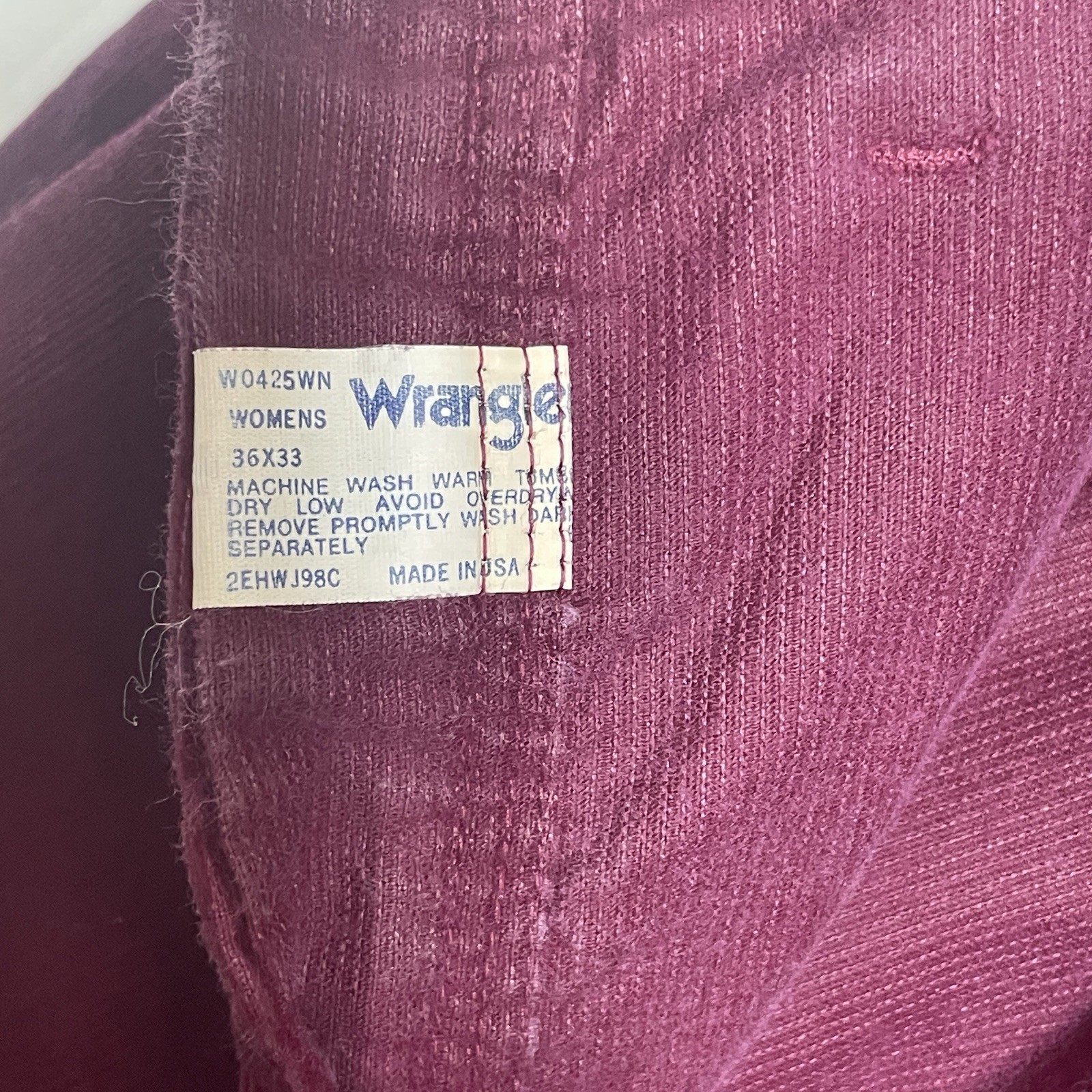 Vintage Wrangler Plum Corduroy Pants Womens 36 X 33 W0425Wn