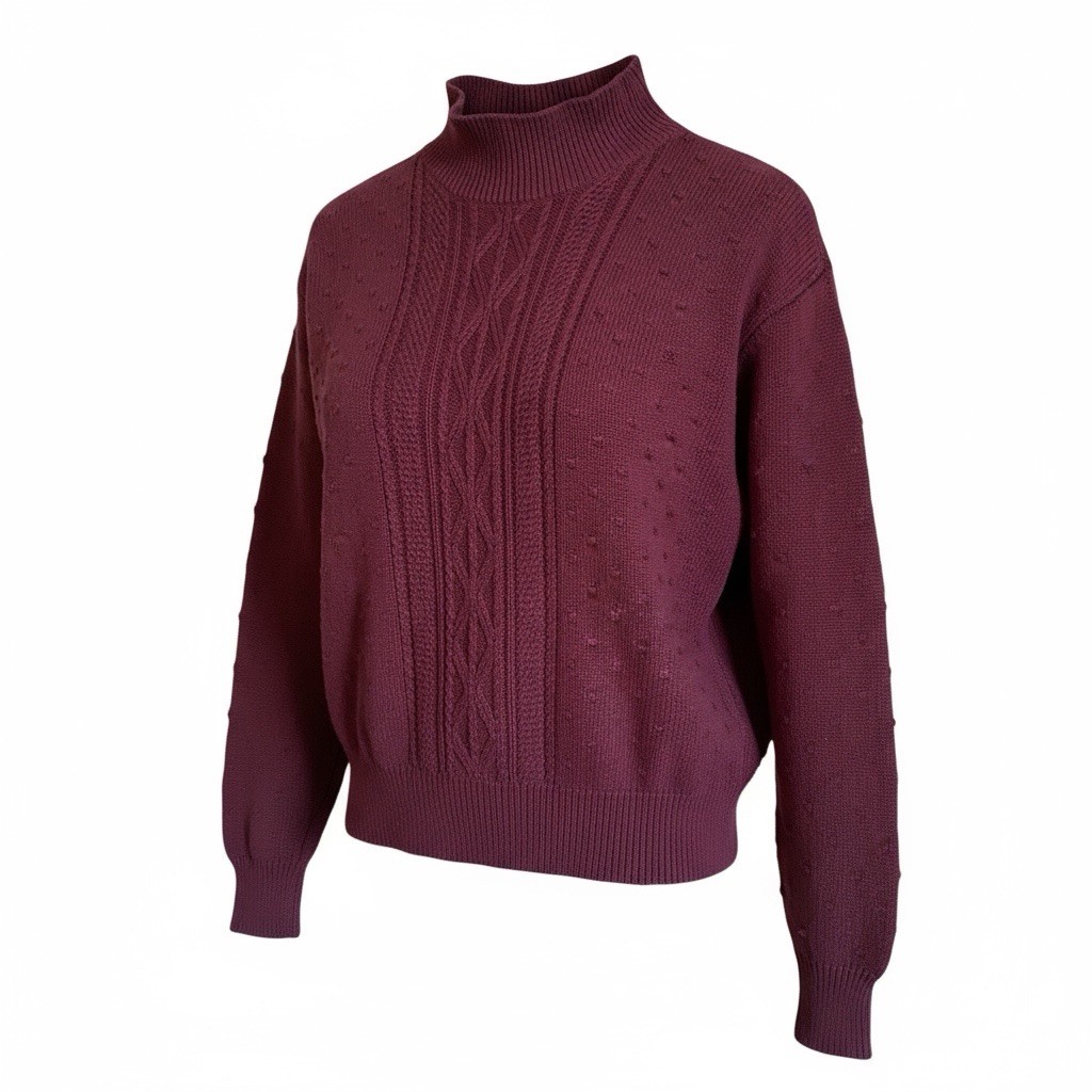 1990s Y2K Lizsport cable-knit pattern Sweater With Mock neck. DD30