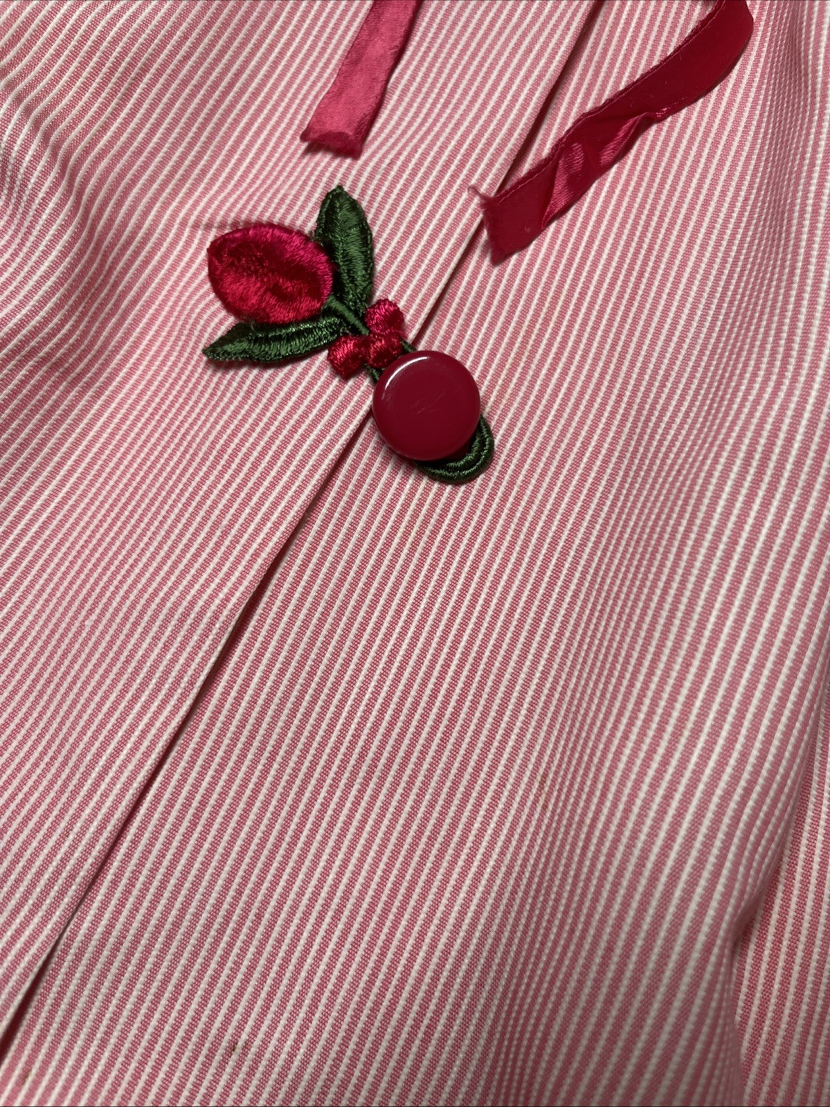 Vintage Paulette New York Pink Striped Nightgown Button Up House Dress Embroider