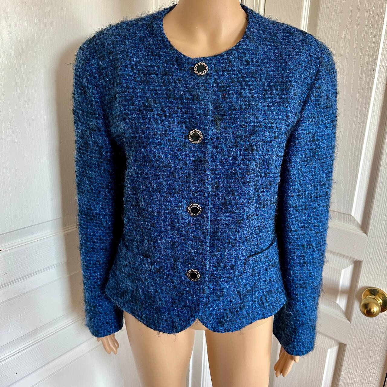 VTG 70s Blue Multi Pendleton Wool Blazer Silver-tone Buttons Size 16