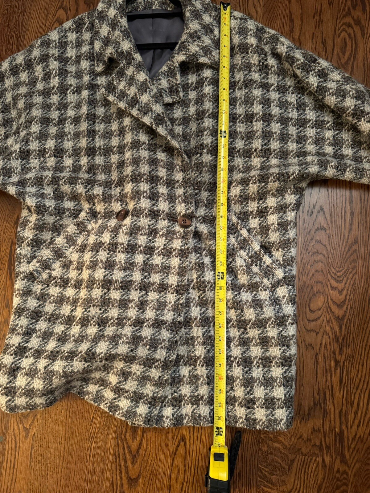 Cool Vintage Women’s Wool Coat – Cream, Black & Taupe Button