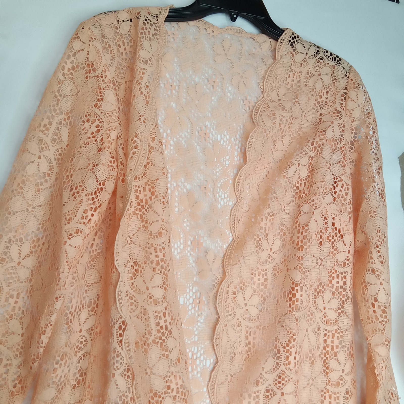 Vintage Miss Rubette Peach Floral Lace Long Robe Duster Jacket & Dress 1960s