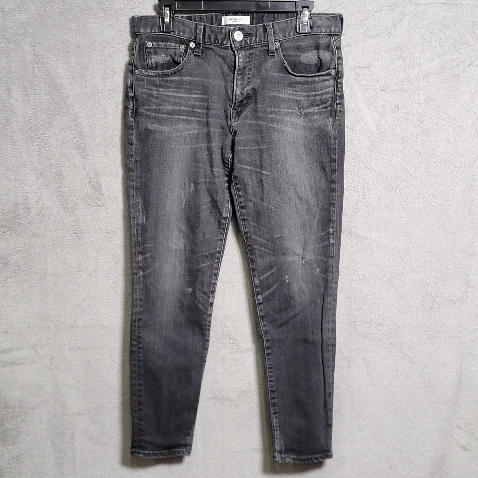 Moussy Vintage Jeans Womens 30×27 Gray Skinny Denim Distressed Whiskering Japan