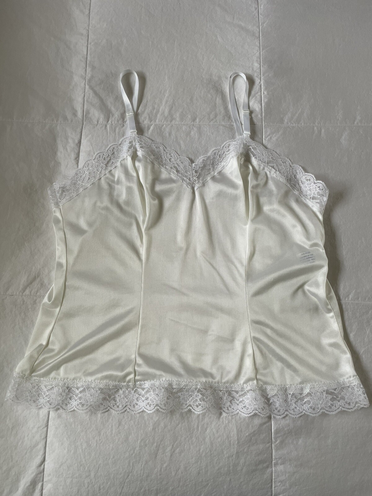 Vintage NEW Silky Lace Camisole Ivory Slip Tank Top Large Lingerie Dressing