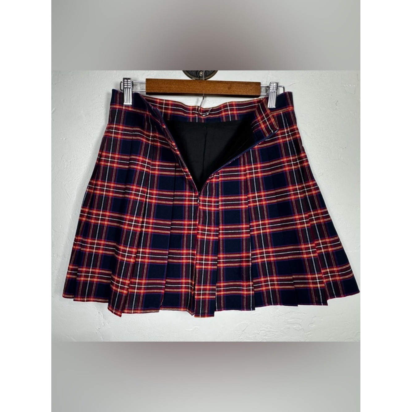Wildcat Y2K 100% Cotton Classic Navy Red Plaid Pleated Skirt Size Large