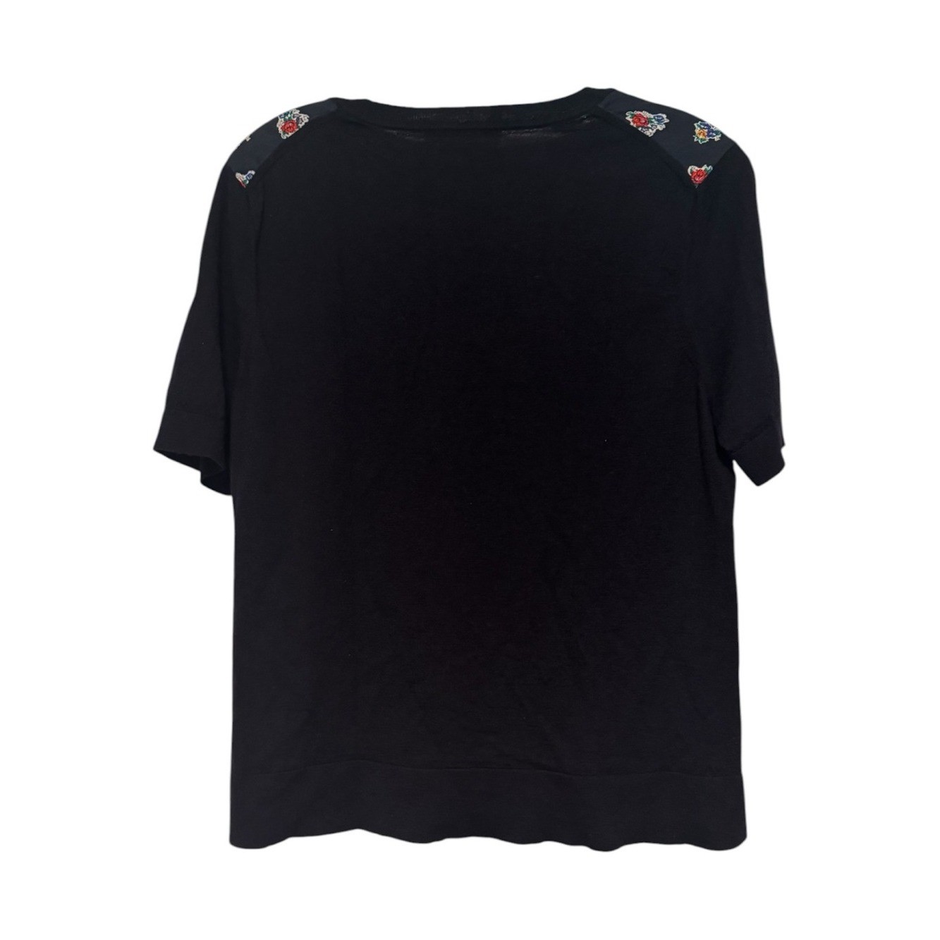 Tory Burch 100% Silk & Merino Wool Ditsy Floral Folk Art Border Top Size L