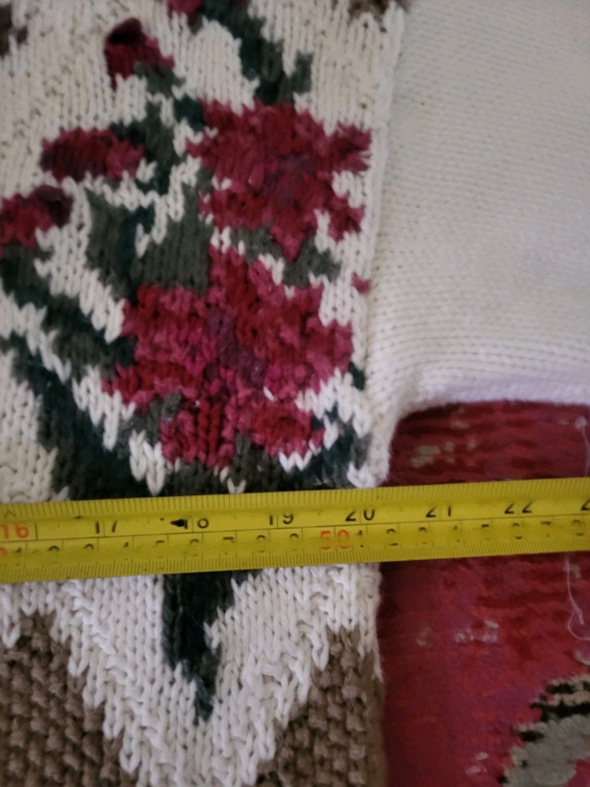 VTG Knit by Hand Chrysantheme womens L sweater pink floral HEAVY garden cottage