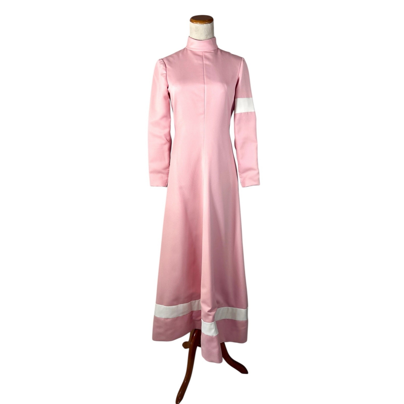 Vintage 1967 Geoffrey Beene Pink & White Column Gown Graphic Banded Jersey Style