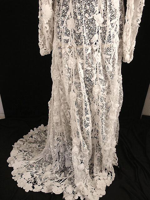 EXCEPTIONAL RARE FRENCH VICTORIAN ERA IRISH CROCHET LACE WEDDING DRESS SIZE 4-6