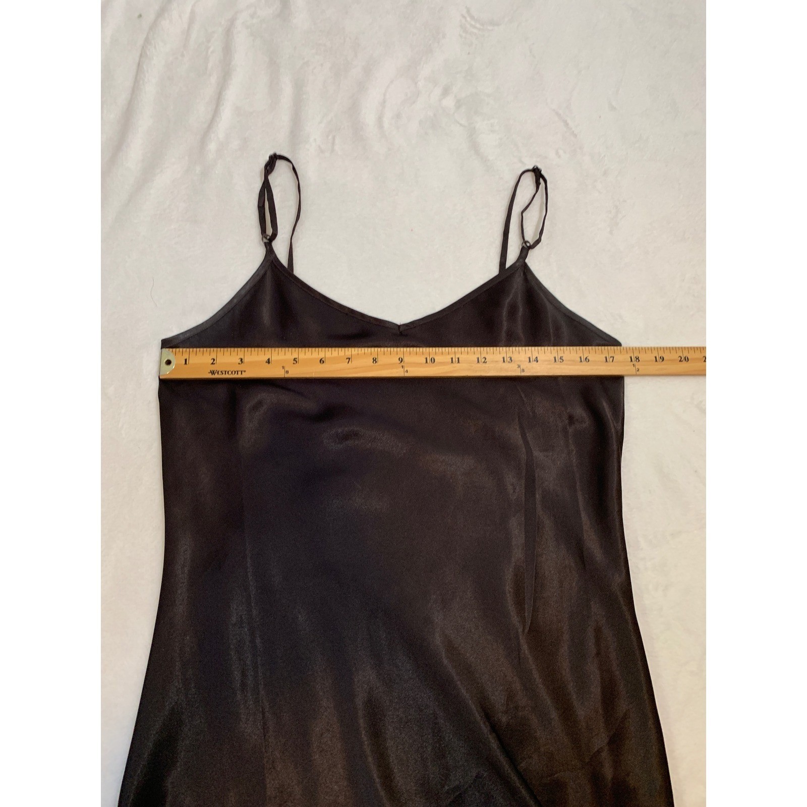 Vintage Express Y2K Slip Dress 9/10 Brown Satin Spaghetti Strap V-Neck Midi