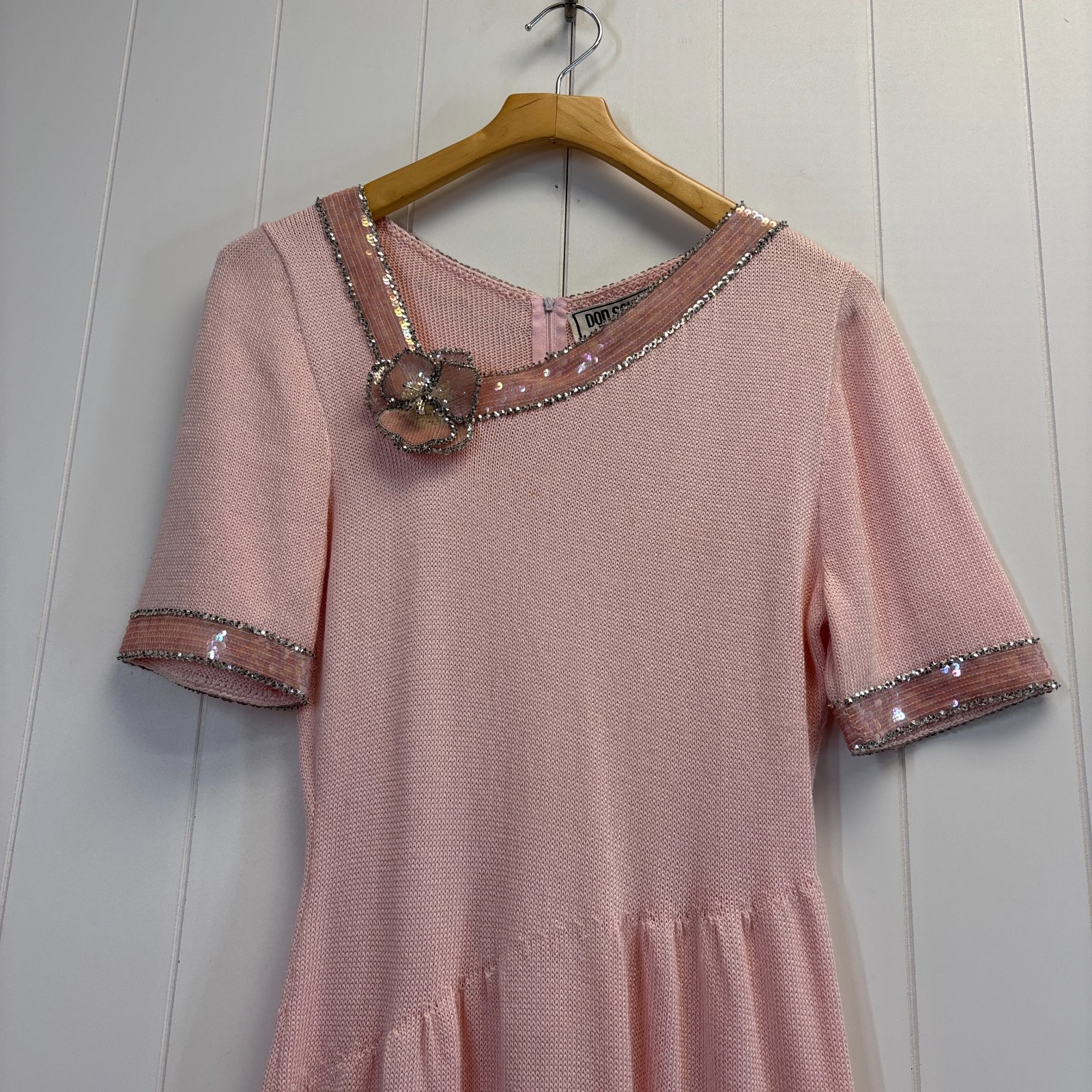 Vintage Don Sayres for Wellmore 80s Cocktail Knit Sequins Dress Size 10 Floral