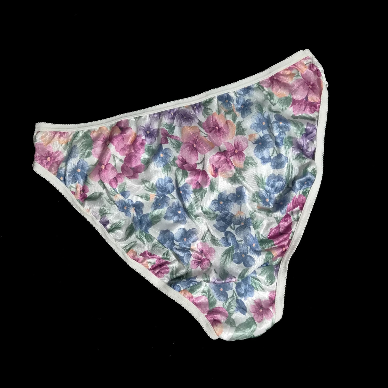 Sweet Vintage 90s Floral NYLON Panties HI-RISE Brief Underwear SILKY Soft ~ 7/L