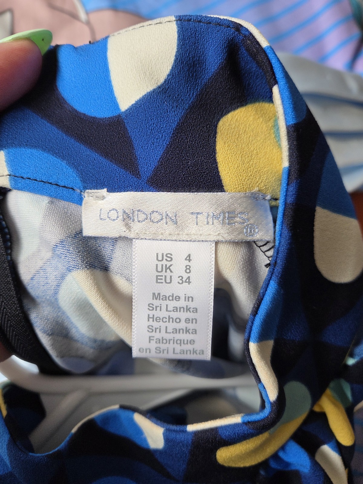 London Times Mod GoGo Shift Dress Blue Yellow Purple Geometric Pattern Size 4