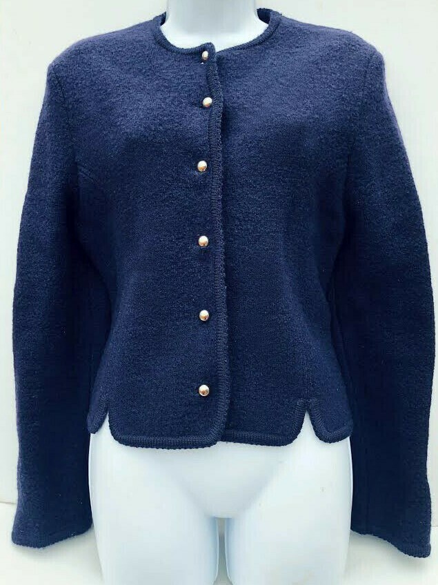 Vintage 1970s Preppy Navy Blue boiled wool short jacket sz M 9 /10