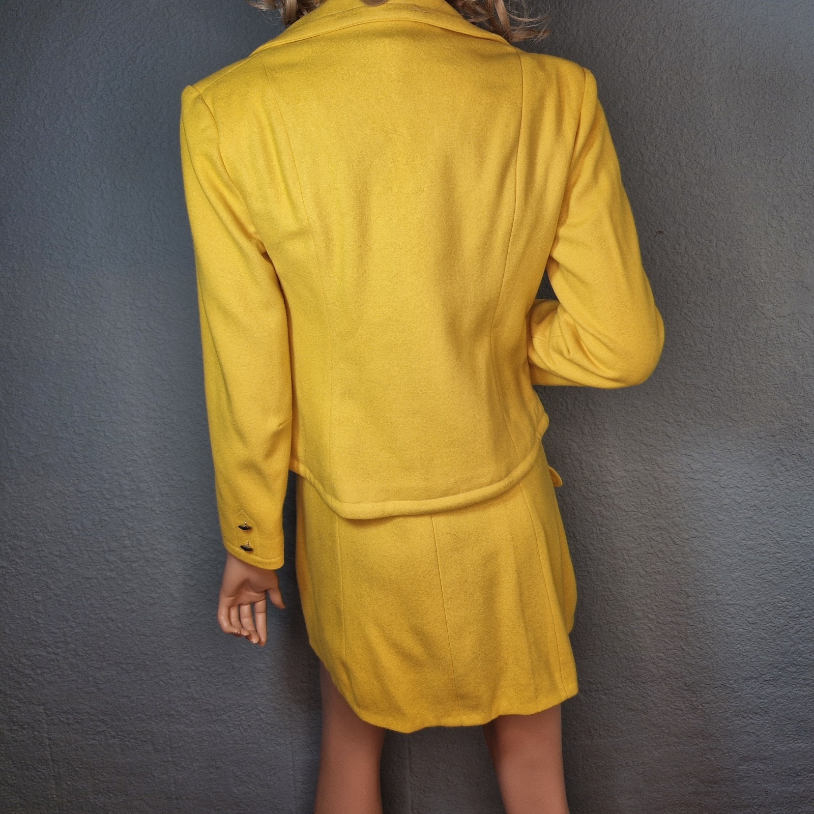 60’s Designer Mod Go Go Lemon Yellow Wool Suit Dress Mini Dress & Jacket RARE SM