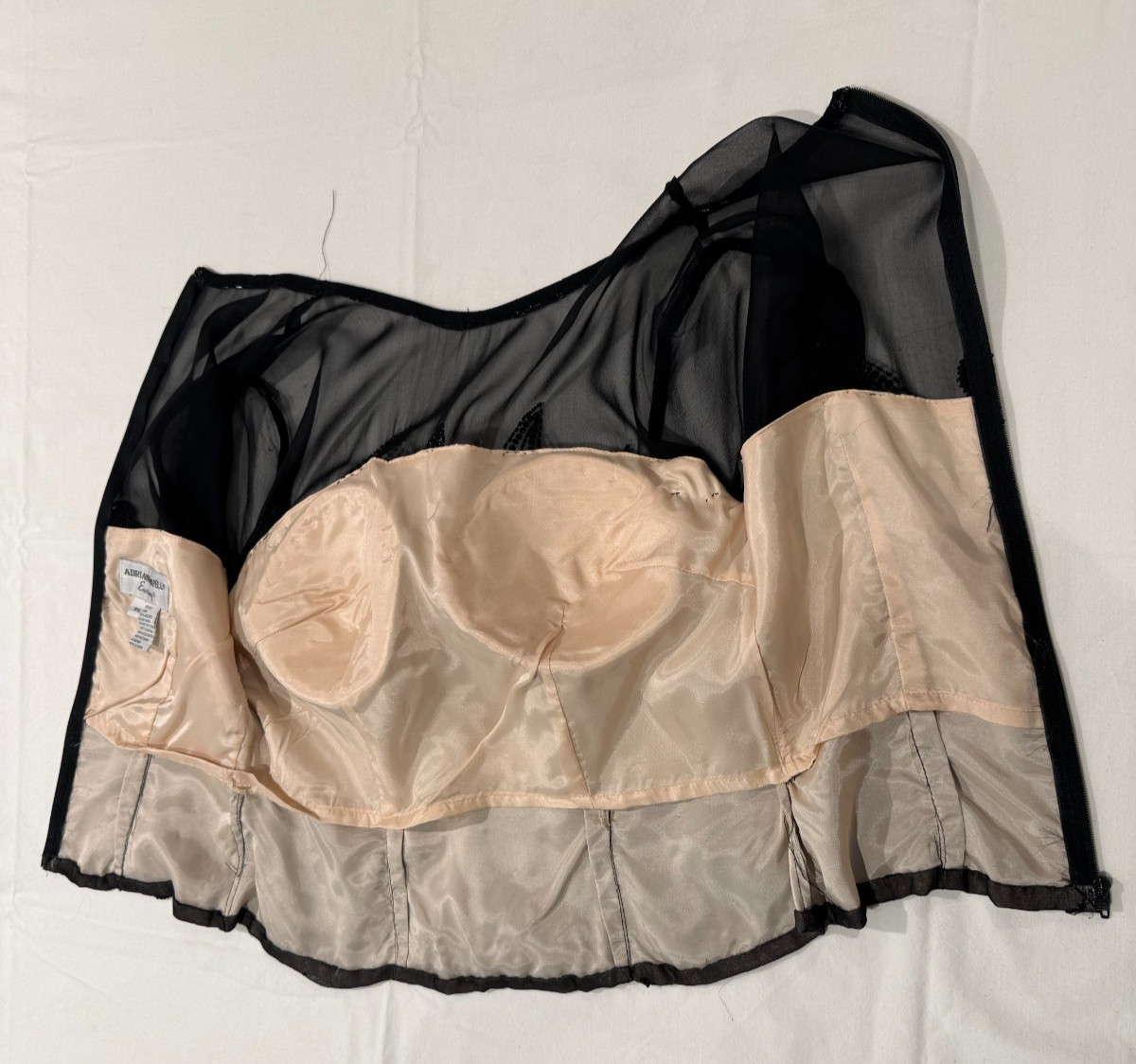 Vtg Adrianna Papell Evening Beaded Silk Top Black Illusion Sheer Nude Lace 6P