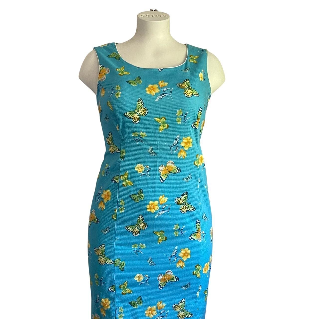 Cappagallo Blue Butterfly & Flower Dress: 90s, Y2K