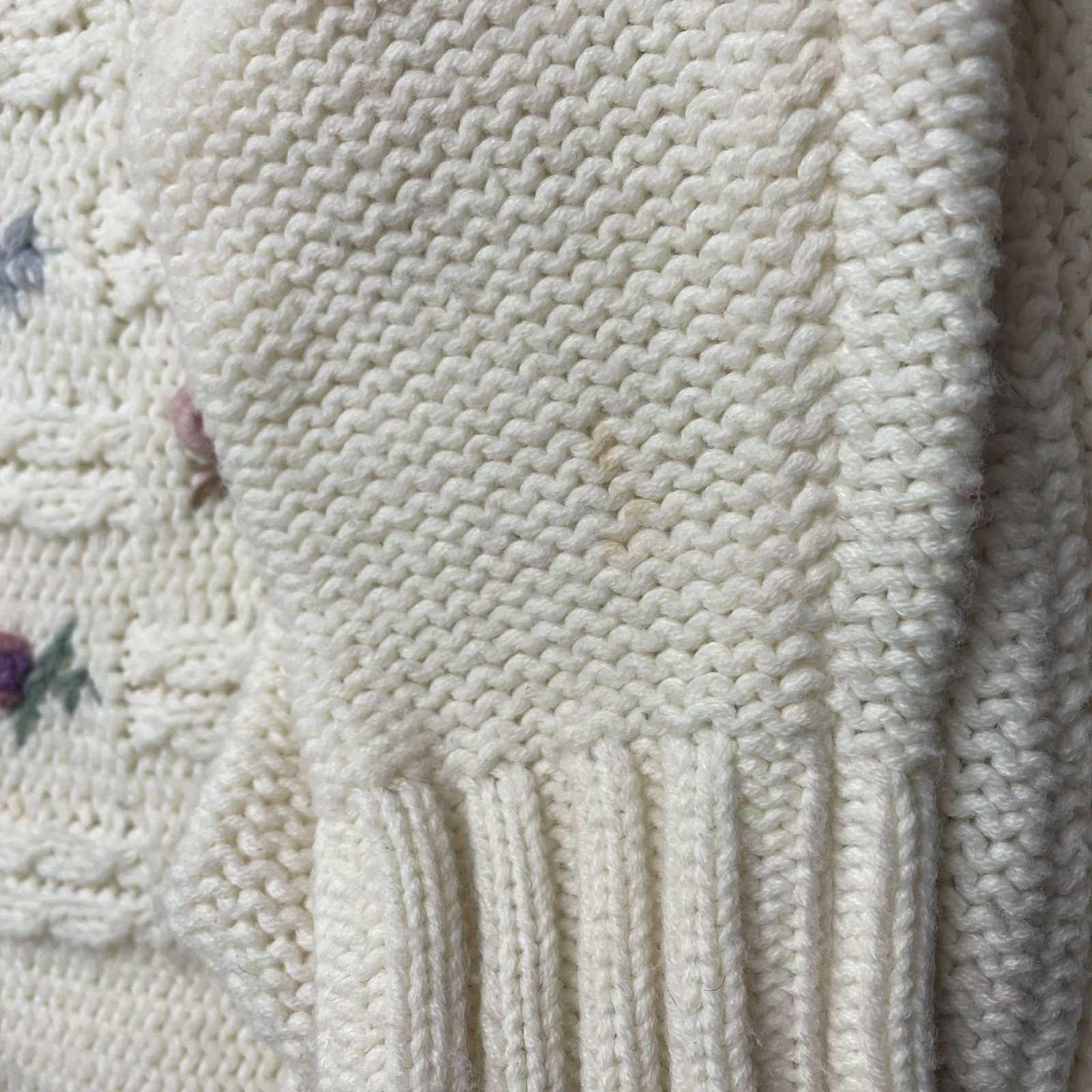Vintage Mariea Kim Knit Grandma Sweater White Knit Floral Fitted Cottagecore