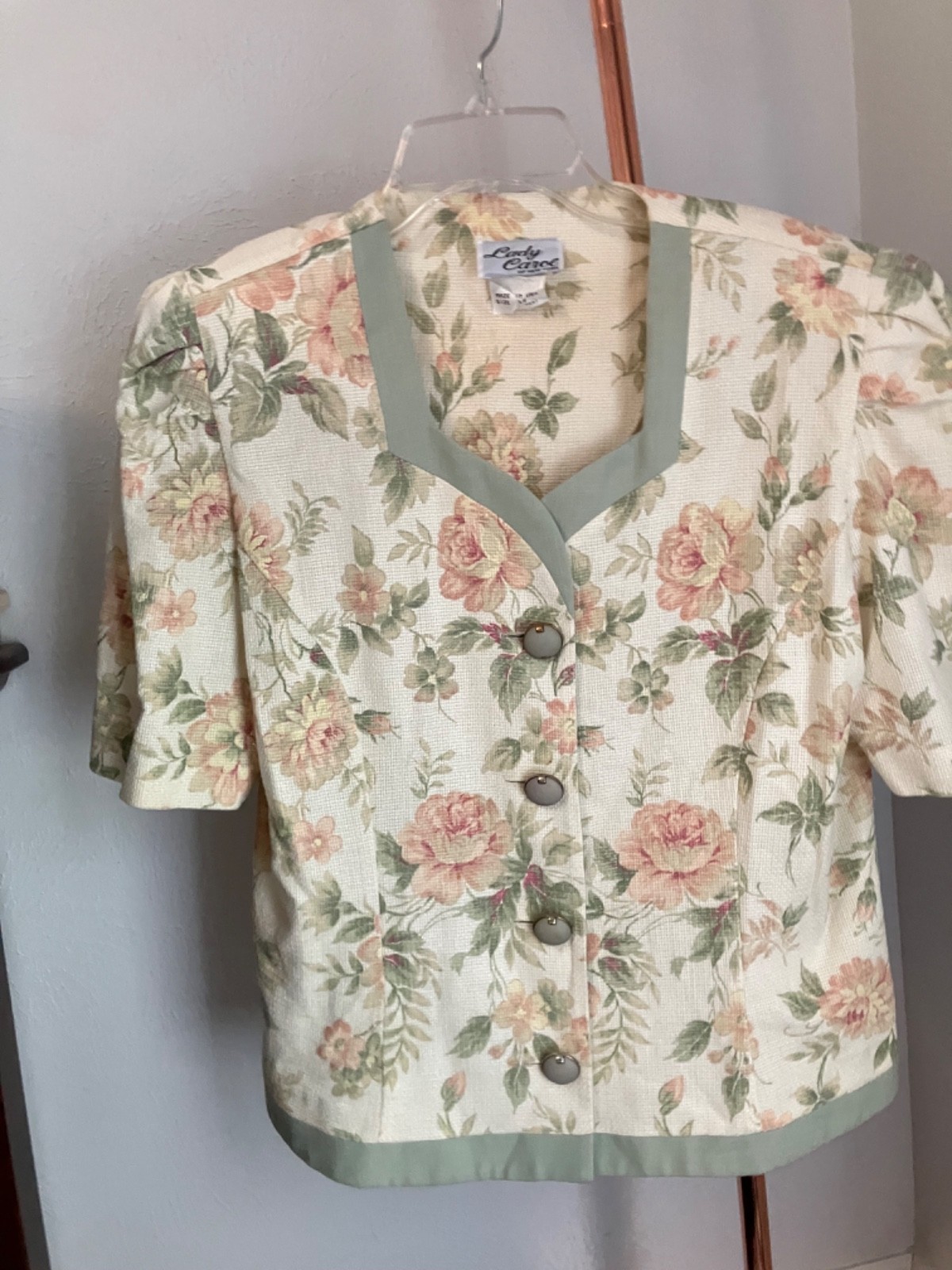 Vintage 80s Lady Carol of New York Sage Green and Cream – Size 14
