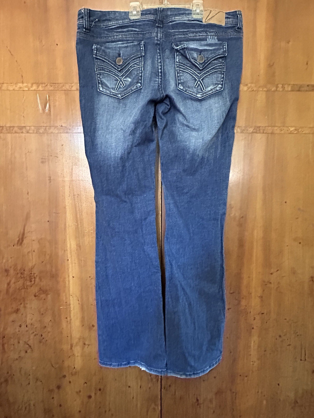 VTG Y2K Vanity Flair Leg Jeans 30 W 35 L Low Rise Pocket Button Flap Grunge