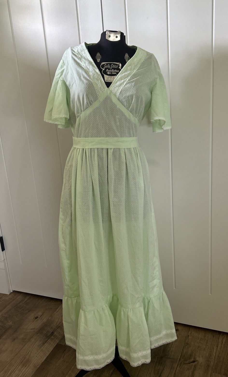 Vintage 1970’s Mint Green Dotted Swiss Handmade Prairie Style Dress