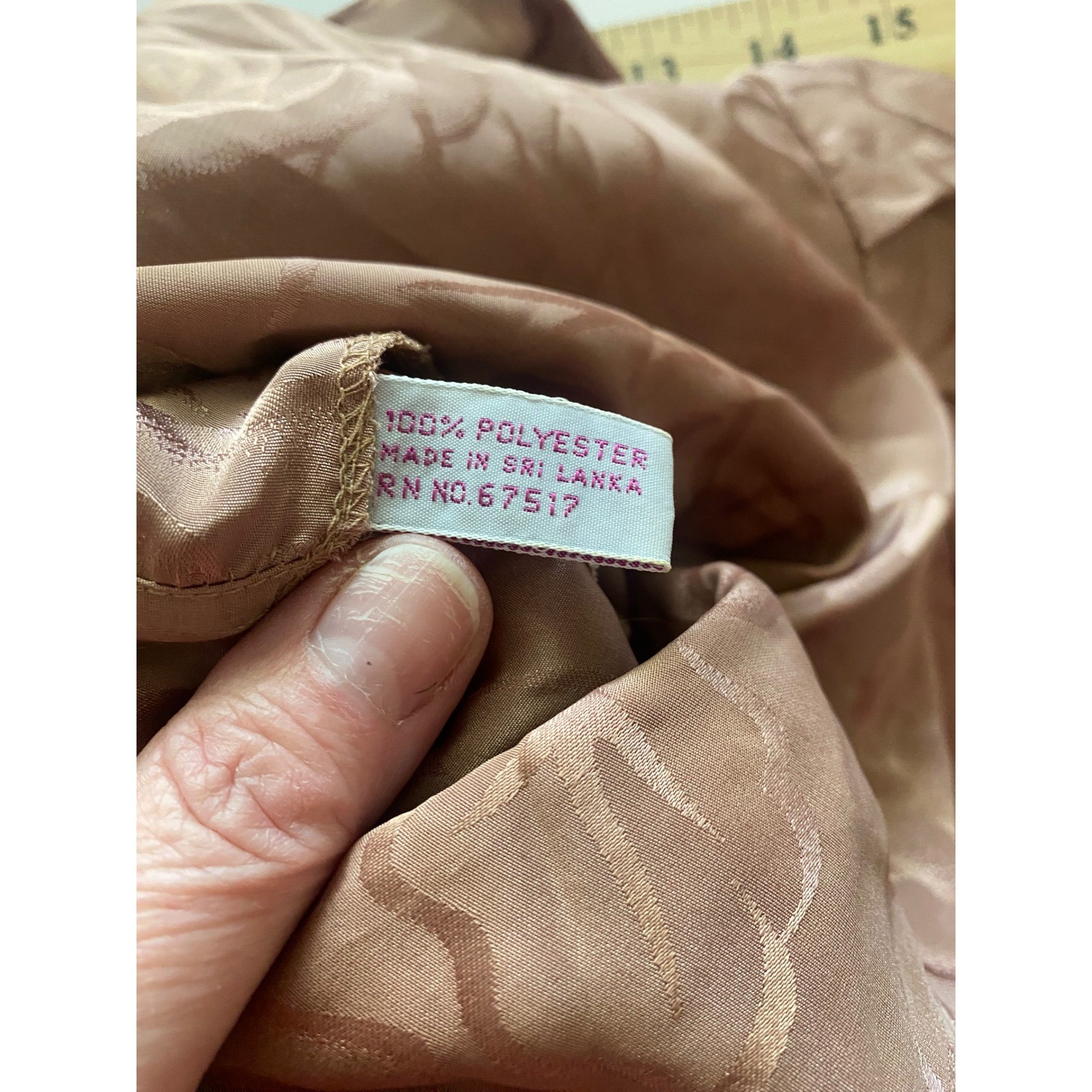 Laura and Jayne Vintage Tan Floral Jacquard Mock Neck Pleated Blouse