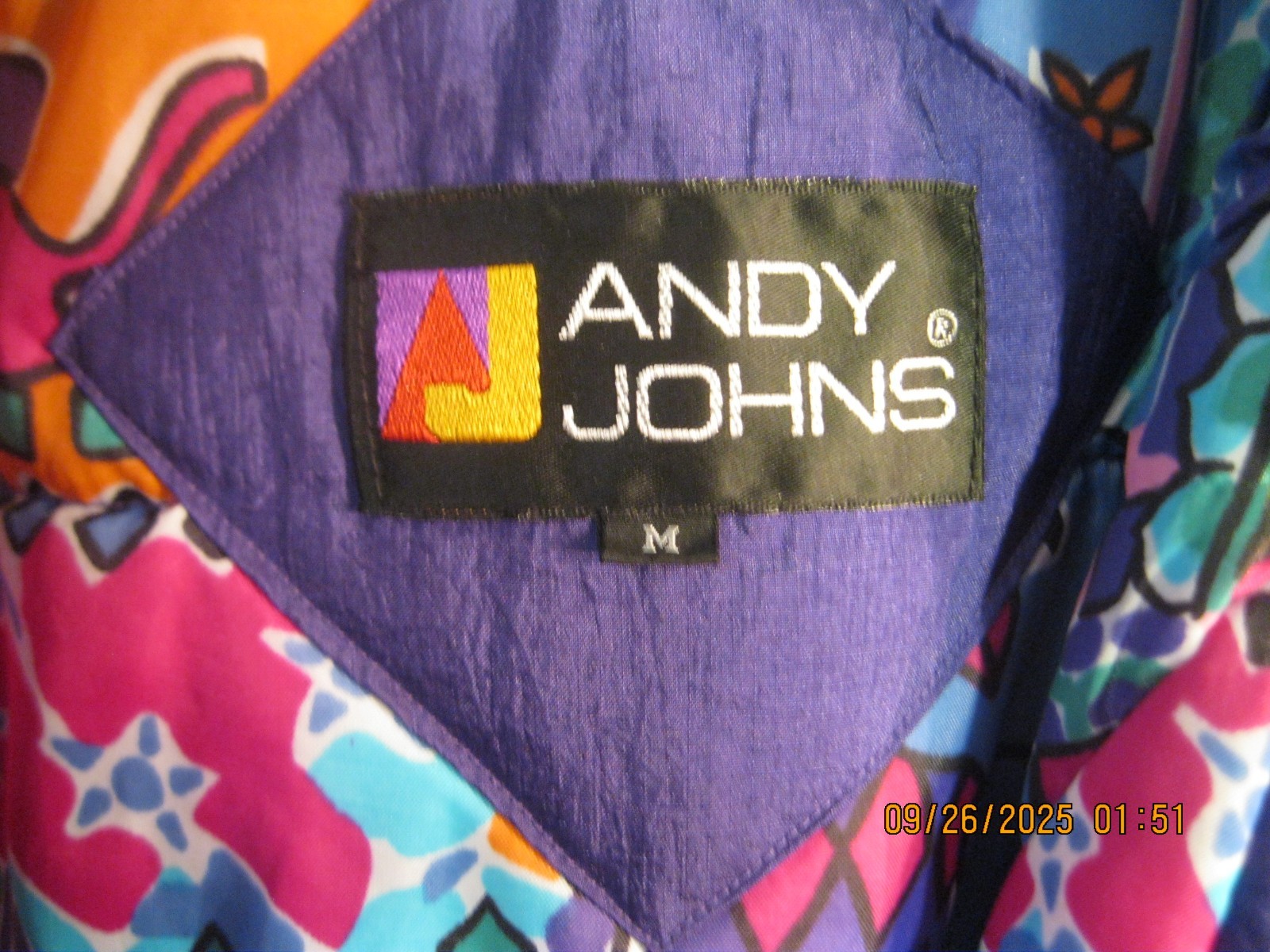 Vintage Andy Johns 90s Nylon Purple Jacket Anorak Sz M Abstract lining