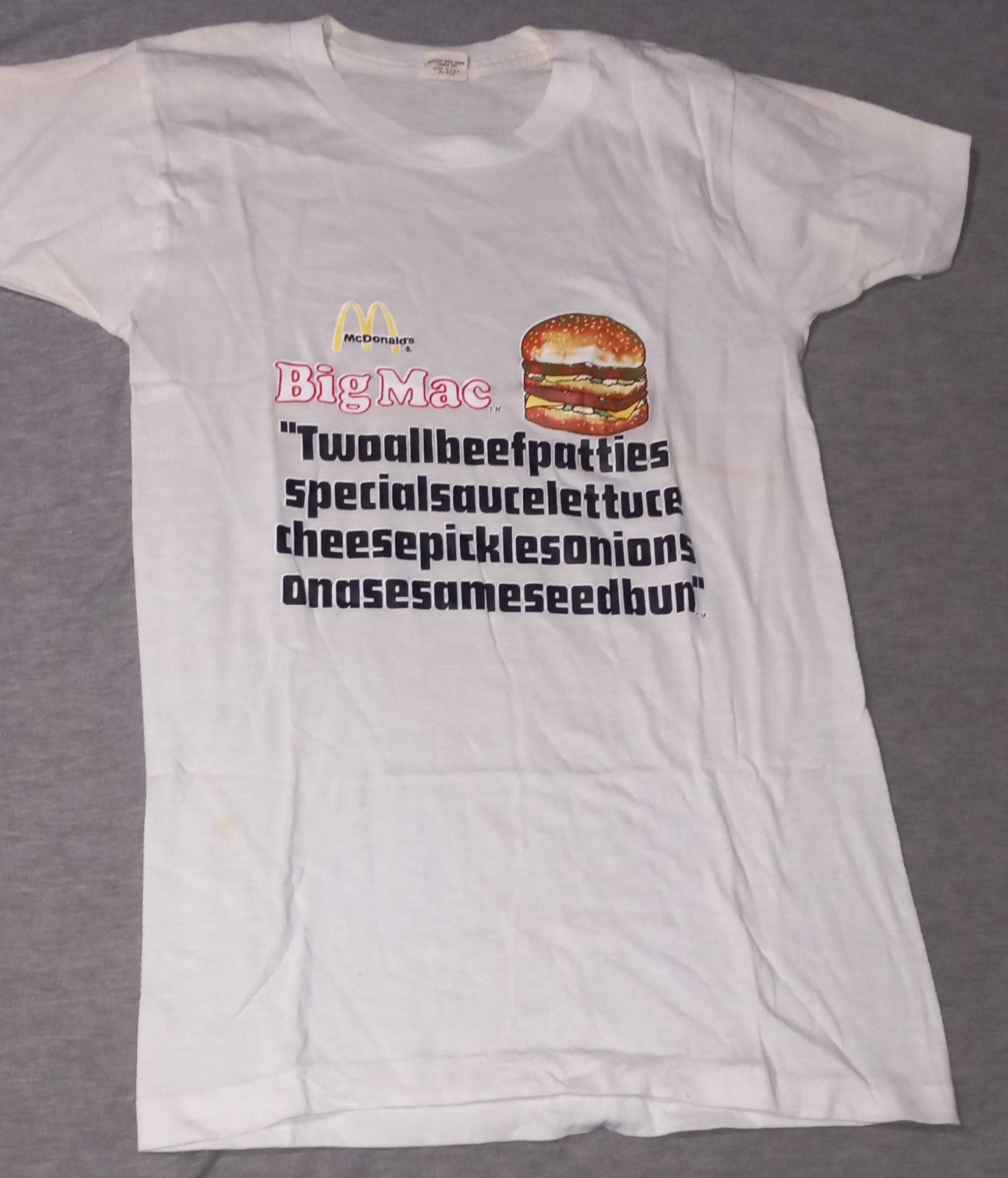 1970’s McDonald’s Big Mac Vintage White T Shirt Size (34-36) S Single Stitch