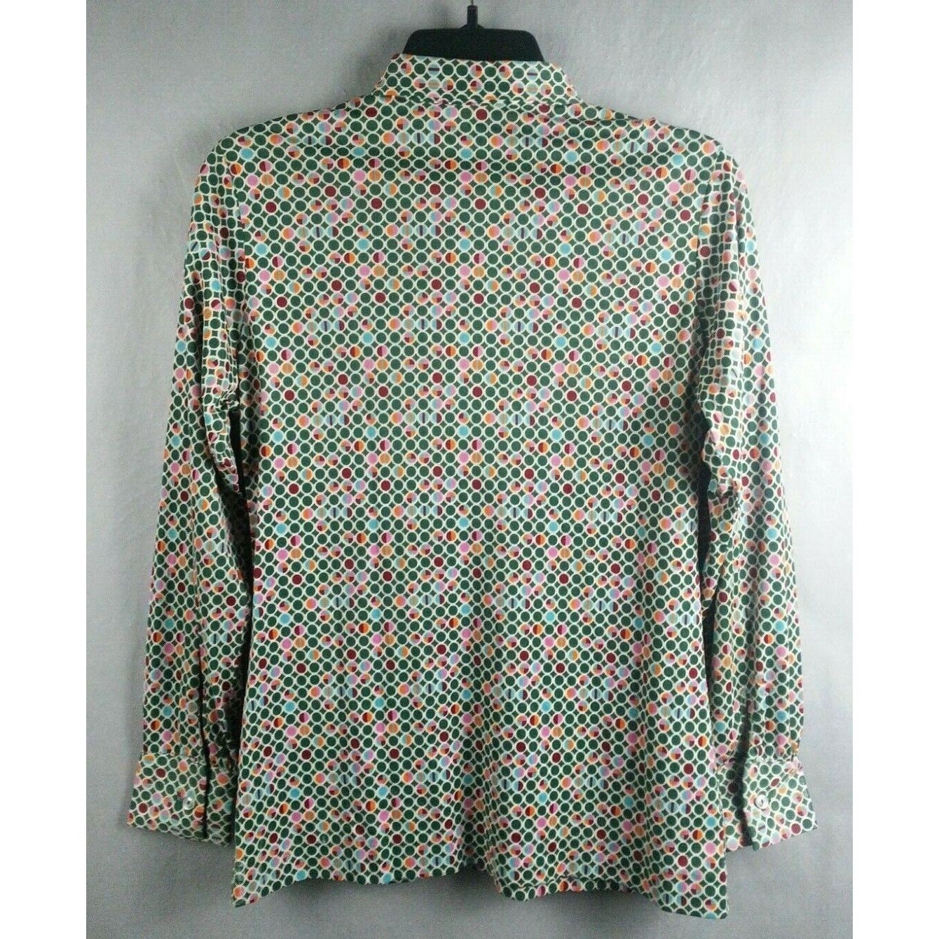 Vintage 1970’s Blouse Geometric Aladdin Long Sleeve Top Size 10 Green Circle