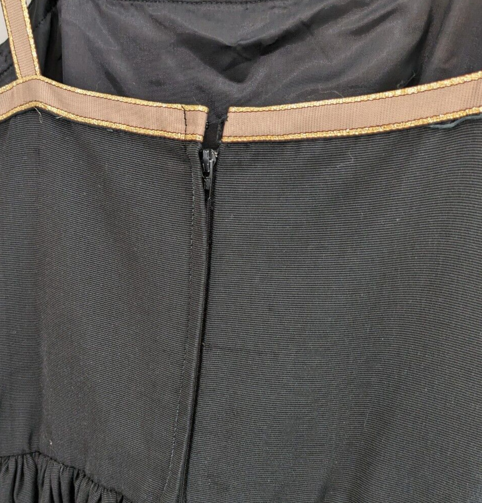 Vtg 70s Oggee By Rizkallah Black Faille Gold Tea Dress ASO Sarah Jessica Parker