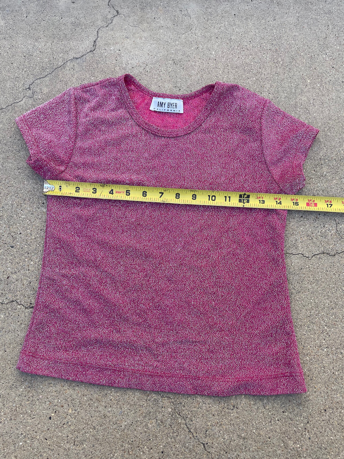 Vtg 90s Y2k Cyber Glitter Sparkle Pink Crop Top Amy Byer
