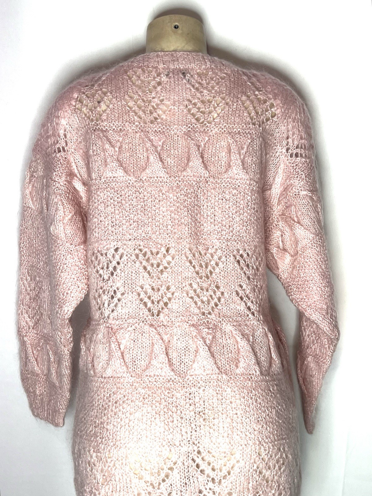 VINTAGE HAND KNIT JENNIFER REED PINK MOHAIR OVERSIZED TUNIC SWEATER SZ LG