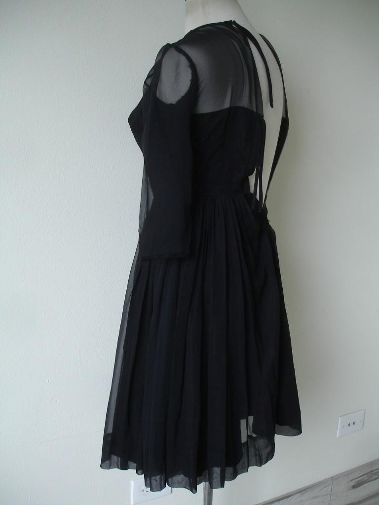 Women’s XS Vtg 1920’s Little Black Dress Petite Juniors Sheer Crepe Peplum USA