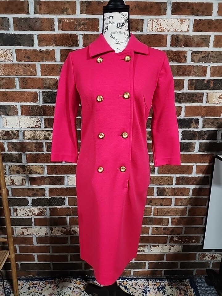 Vintage Butte Knit Pure Wool Red Double Breasted Dress Holiday