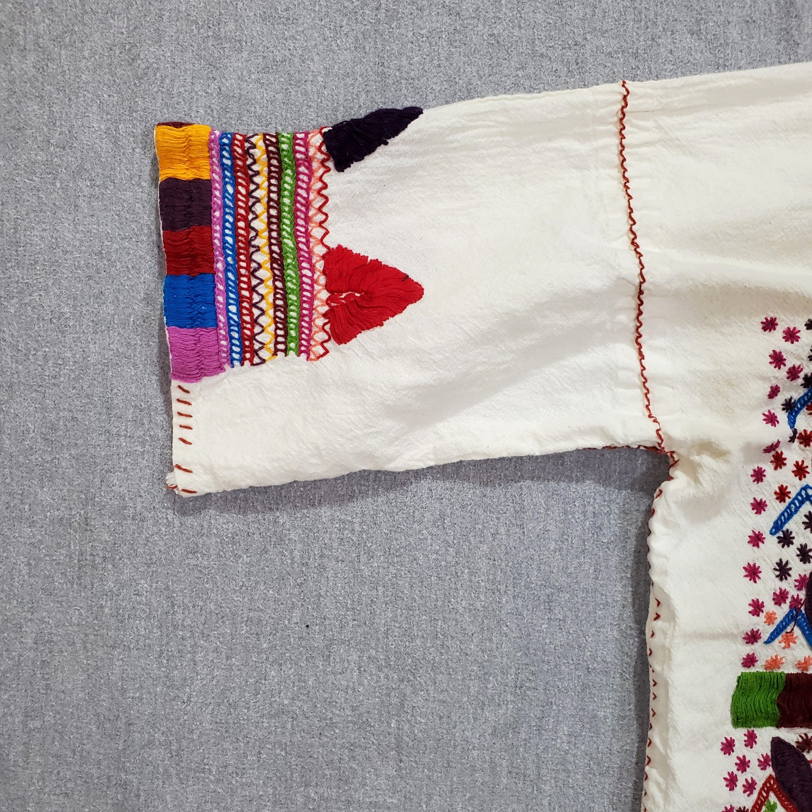 Vintage Handmade Embroidered Mexican Ethnic Cotton Blouse Boho Folk Top