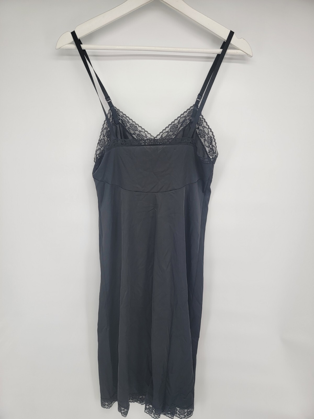 Womens Vintage Vanity Fair Black Slip Dress Size 32 L Lace Semi Sheer