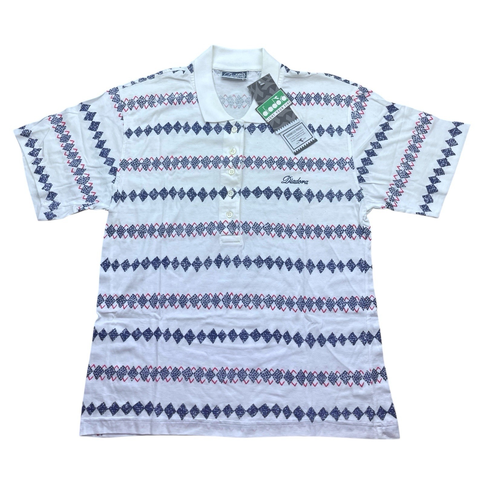 Diadora Vintage Womens Polo Shirt Size M Tennis Sports New 90s Pattern
