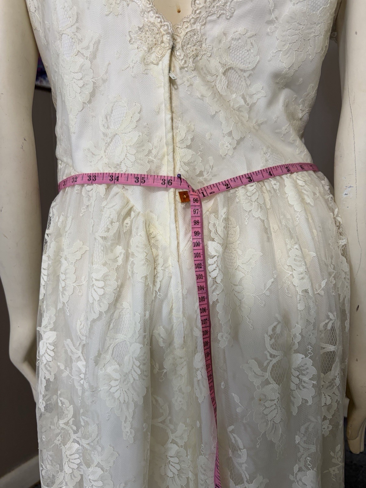 1990’s Puff Sleeve Lace Midi Wedding Dress Cottage Core Sz 12