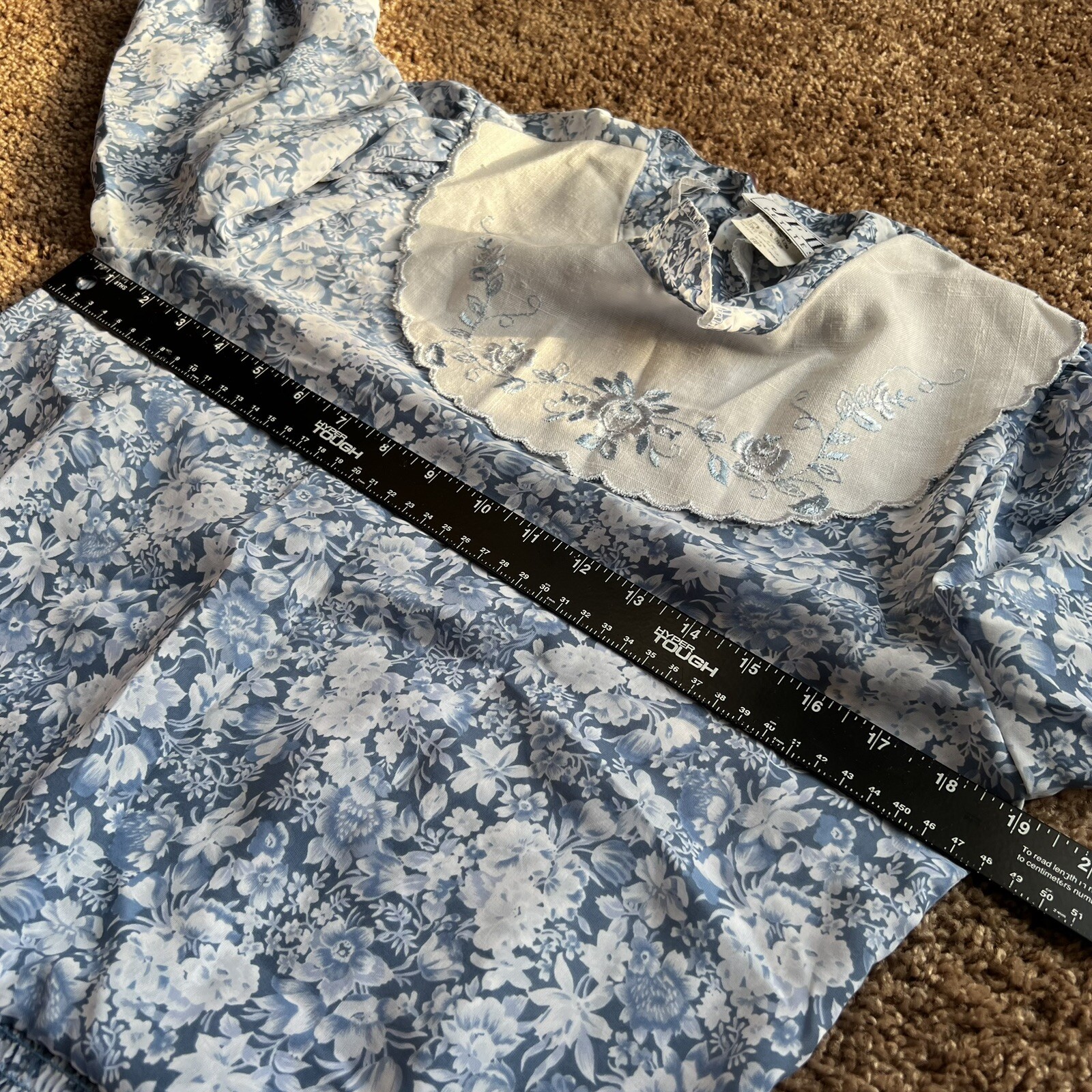 Vintage Victorian Lace Linen Ruffled Floral Blue Cottage Blouse Peasant 80s 8p