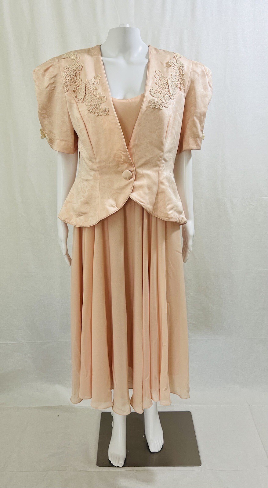 In the Mood Vintage Pink Peach dress And Jacket With White Lace Sz. 16