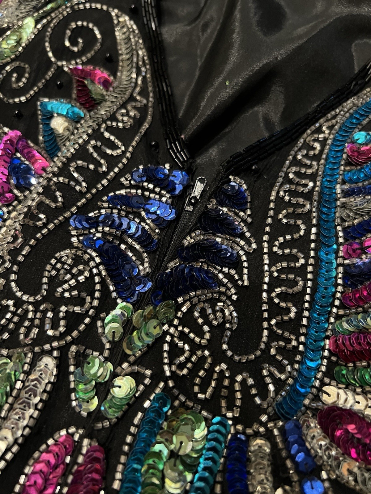 SWEELO Vintage Art Deco 1980’s Beaded Sequin Cocktail Flapper Dress Size M
