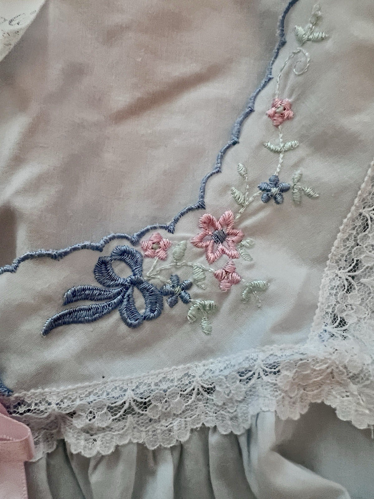 Vintage Carole 1X Pink Nightgown Embroidered Lace Cotton Cottagecore Midi