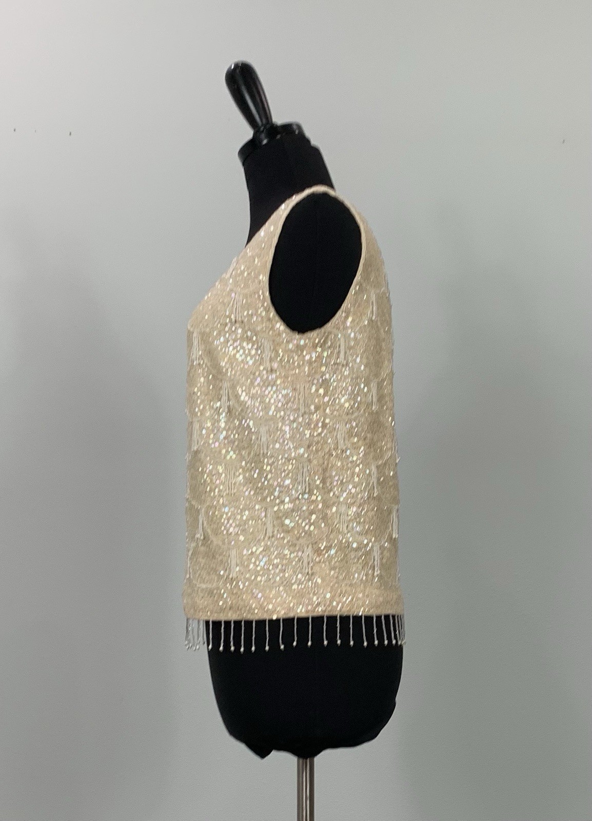 VTG Sparkle Sweater Top – Beads and Sequins Cream Off White – Holiday Party – M