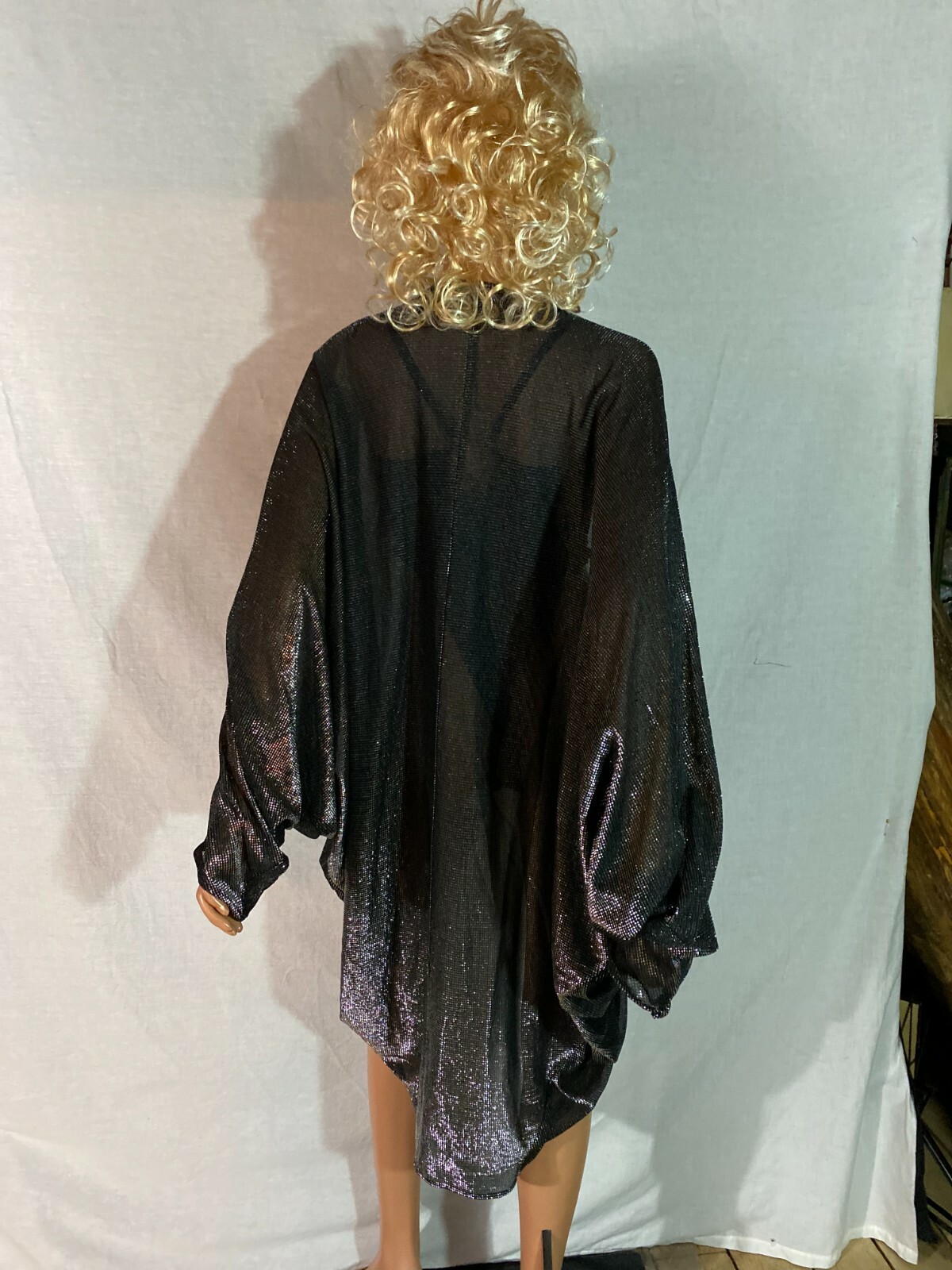 VTG 80s SOHO Black Silver Metallic Cardigan Draped Jacket Batwing Cocoon 1 Sz R