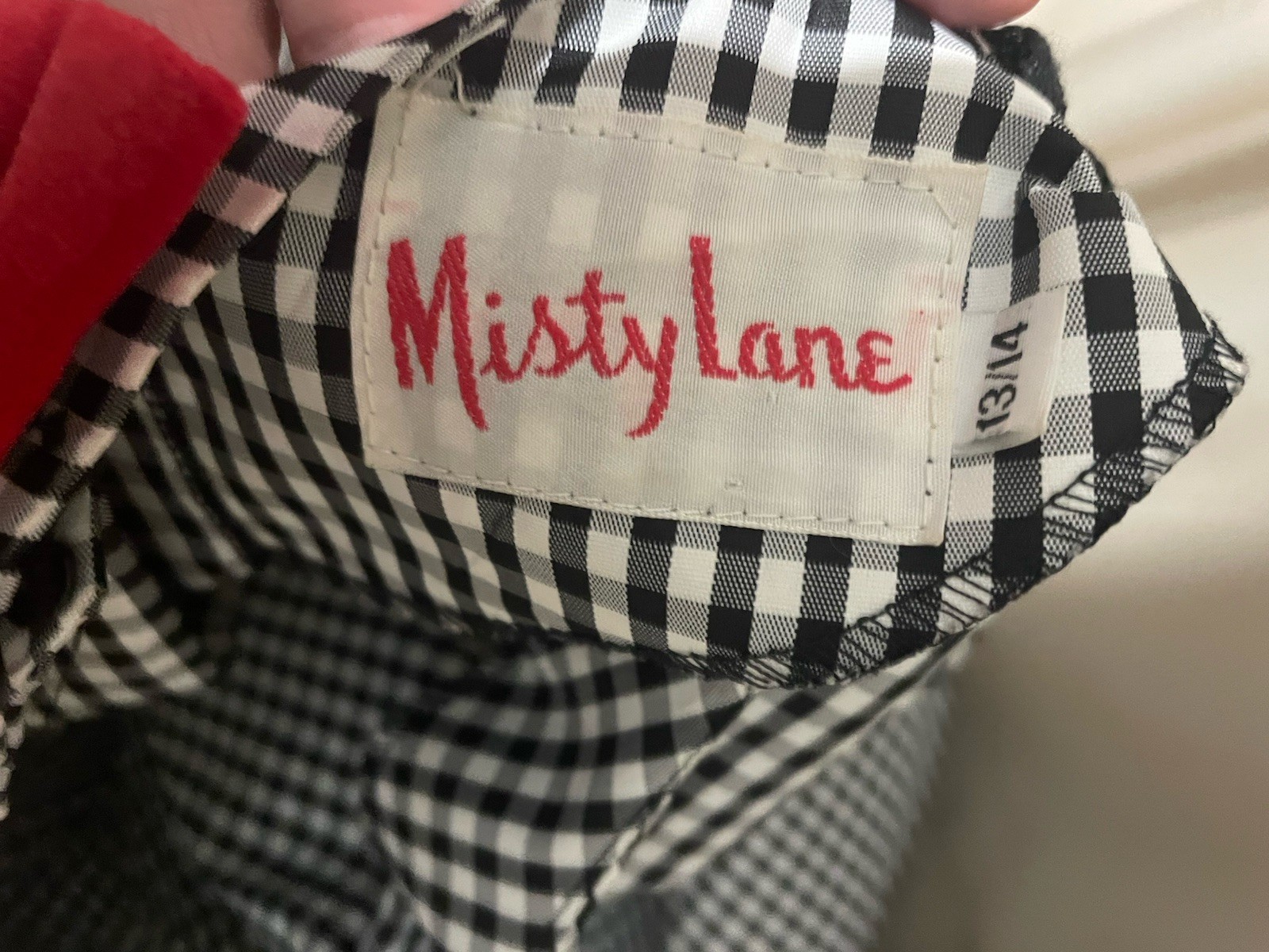 Vintage Misty Lane Gingham Black White Red Party Dress 13/14 Bows In Back