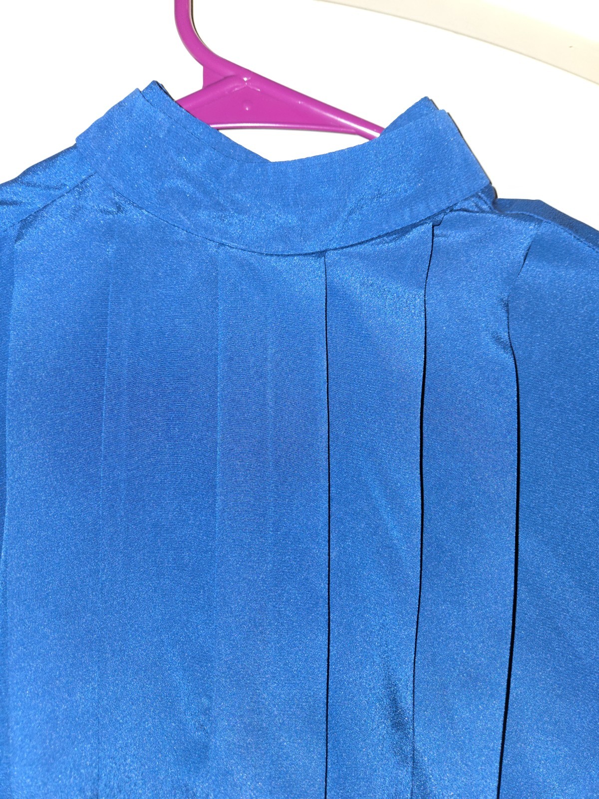 Howard Wolf Blouse Vintage Peacock Blue, Buttons Back, High Neck Double Collar