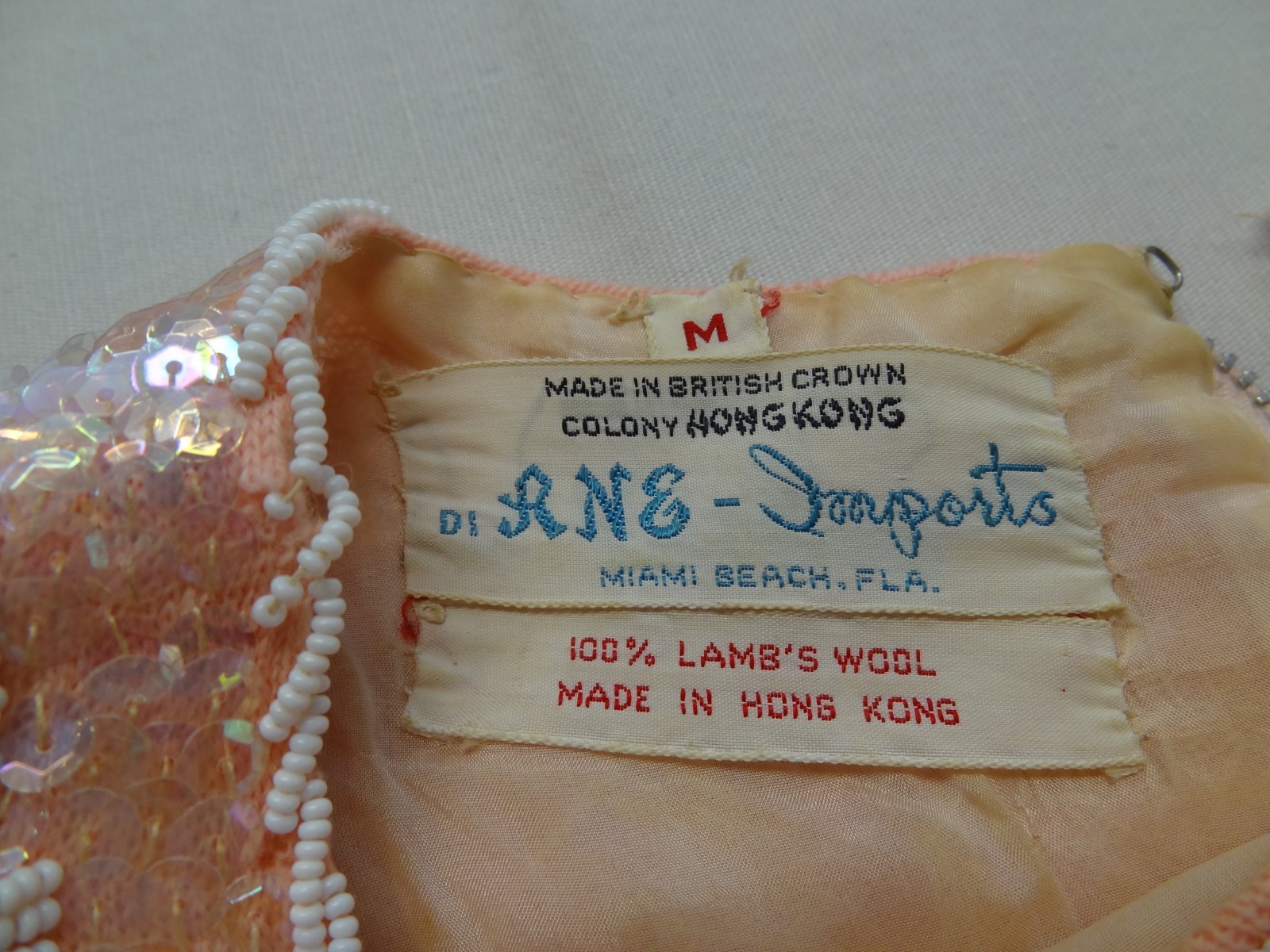 RNE M Hong Kong Sequin Beaded Sleeveless Evening Top VTG 60s 70s Lambs Wool