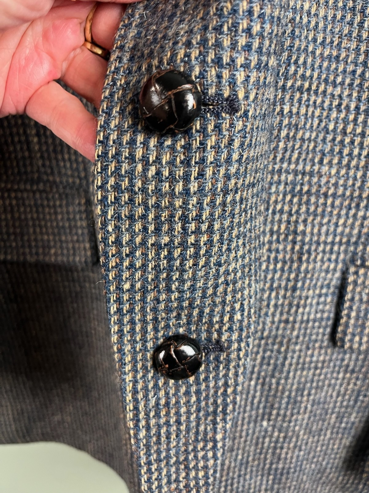 Vintage Mark E 100% Wool Wilshire Tweed Scotland Grey Blue Tan Blazer USA